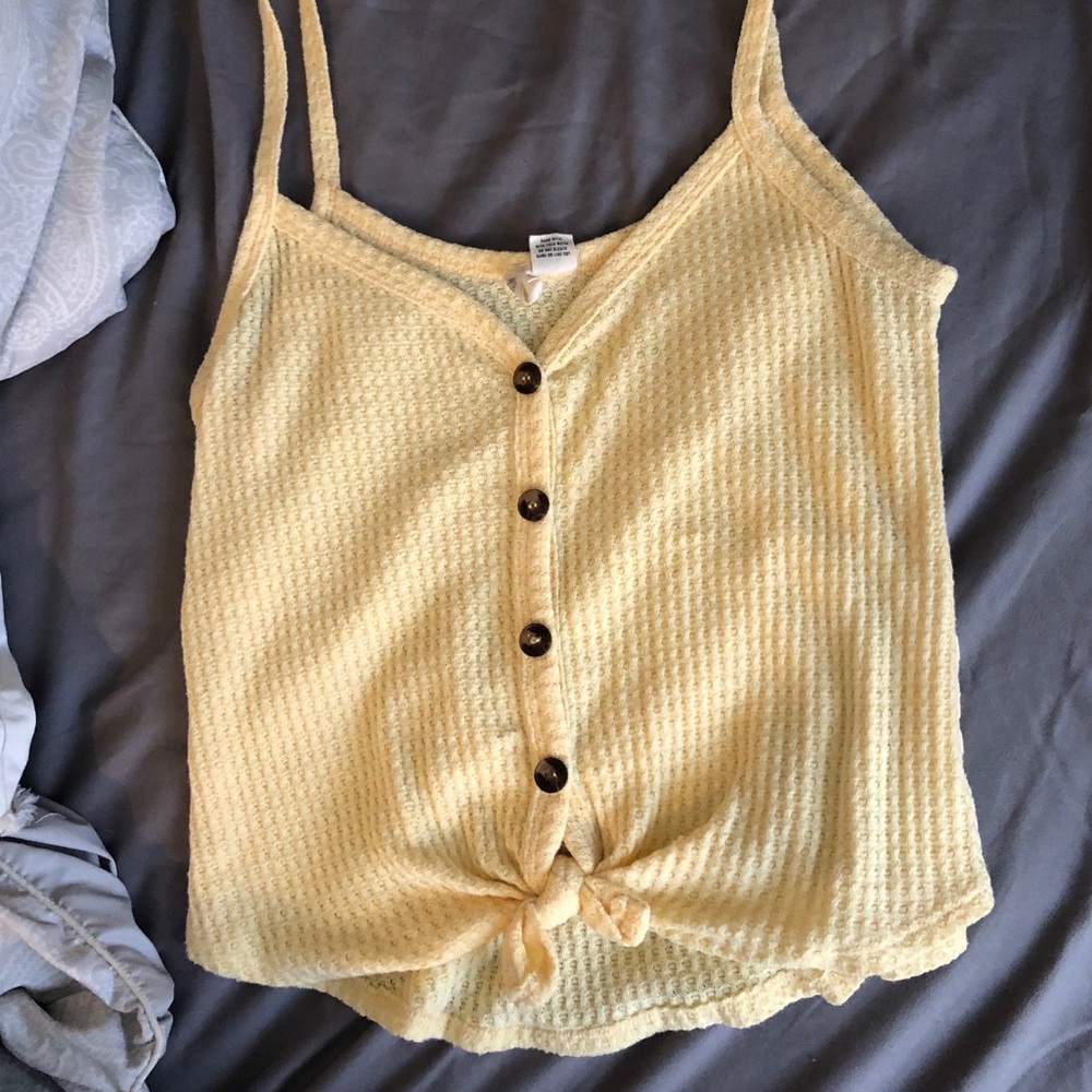 Yellow button up tied tank top